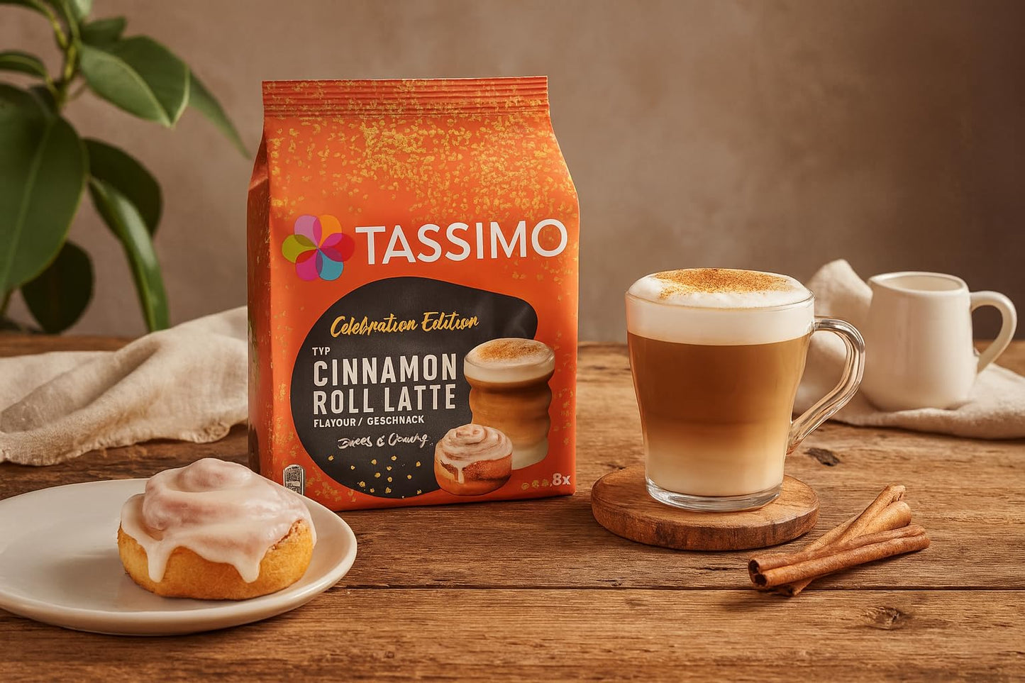 Tassimo Limited Edition Cinnamon Roll Latte Coffee Pods x8 (Pack of 2, Total 16 Drinks) – Sweet & Creamy Speciality Latte Inspired by Classic Pastry