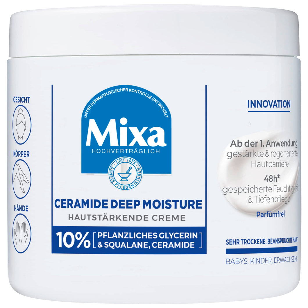 Mixa Ceramide Deep Moisture Skin Strengthening Cream - Prevents Dry and Stressed Skin on the Face, Body and Hands, 400 ml