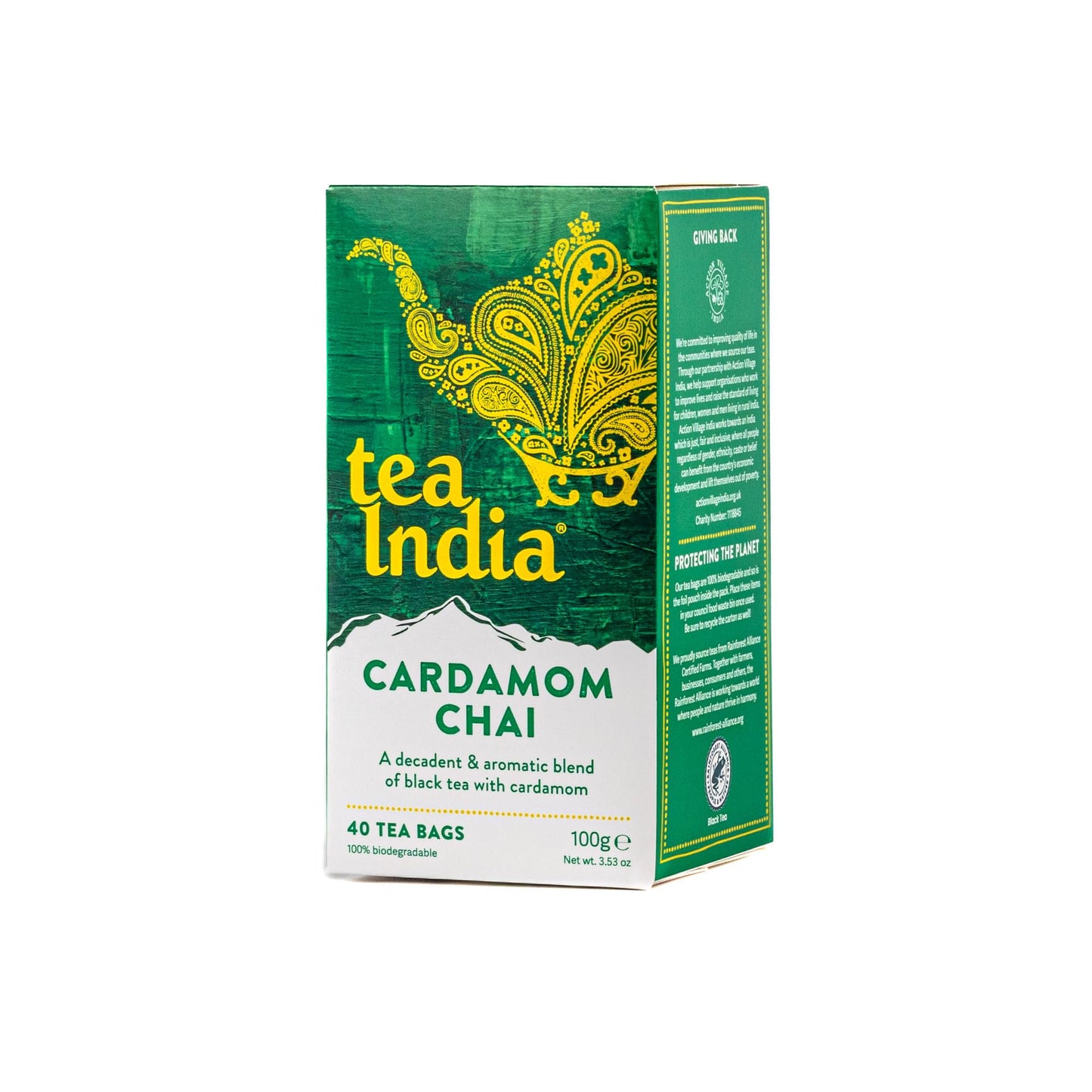 Tea India Chai Tea Bags (4 Packs of 40 Biodegradable Tea Bags) Rainforest Alliance Certified