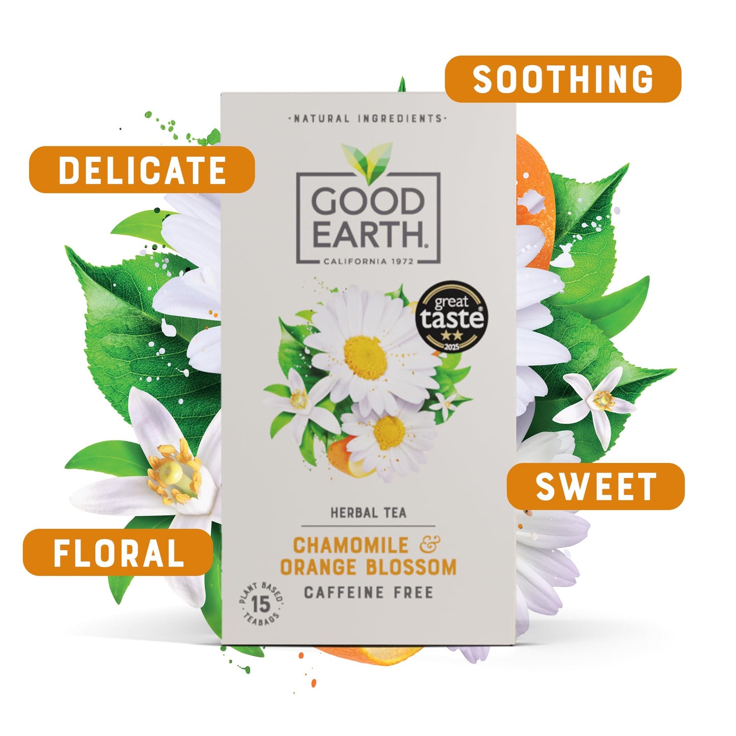 Good Earth Tea Co. Chamomile & Orange Blossom Herbal Tea, 15 Tea Bags