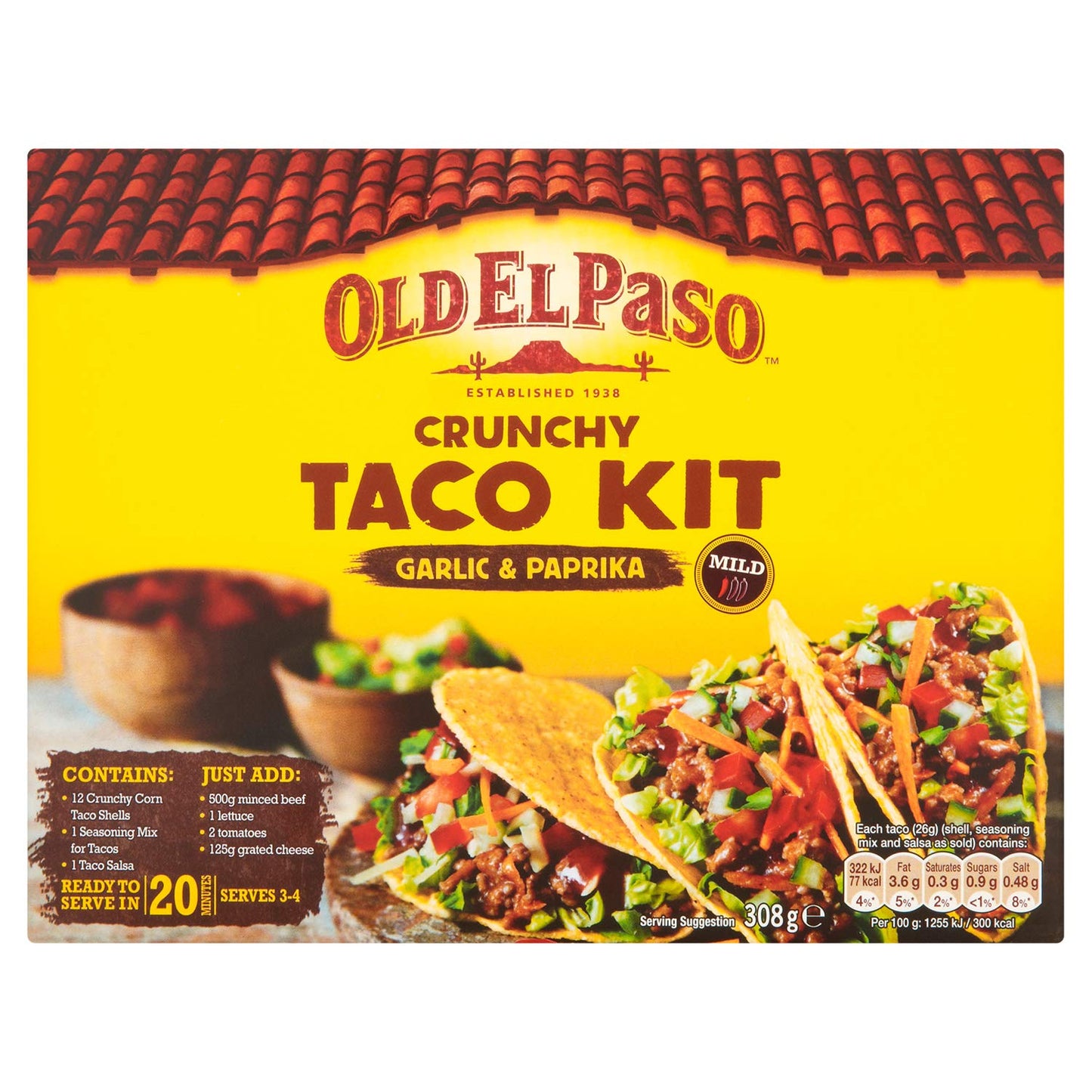 Old El Paso Sweet Paprika & Garlic Crunchy Taco Kit 308g