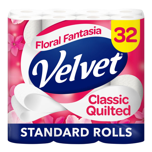 Velvet Classic Quilted Floral Fantasia Toilet Roll, 32 Rolls