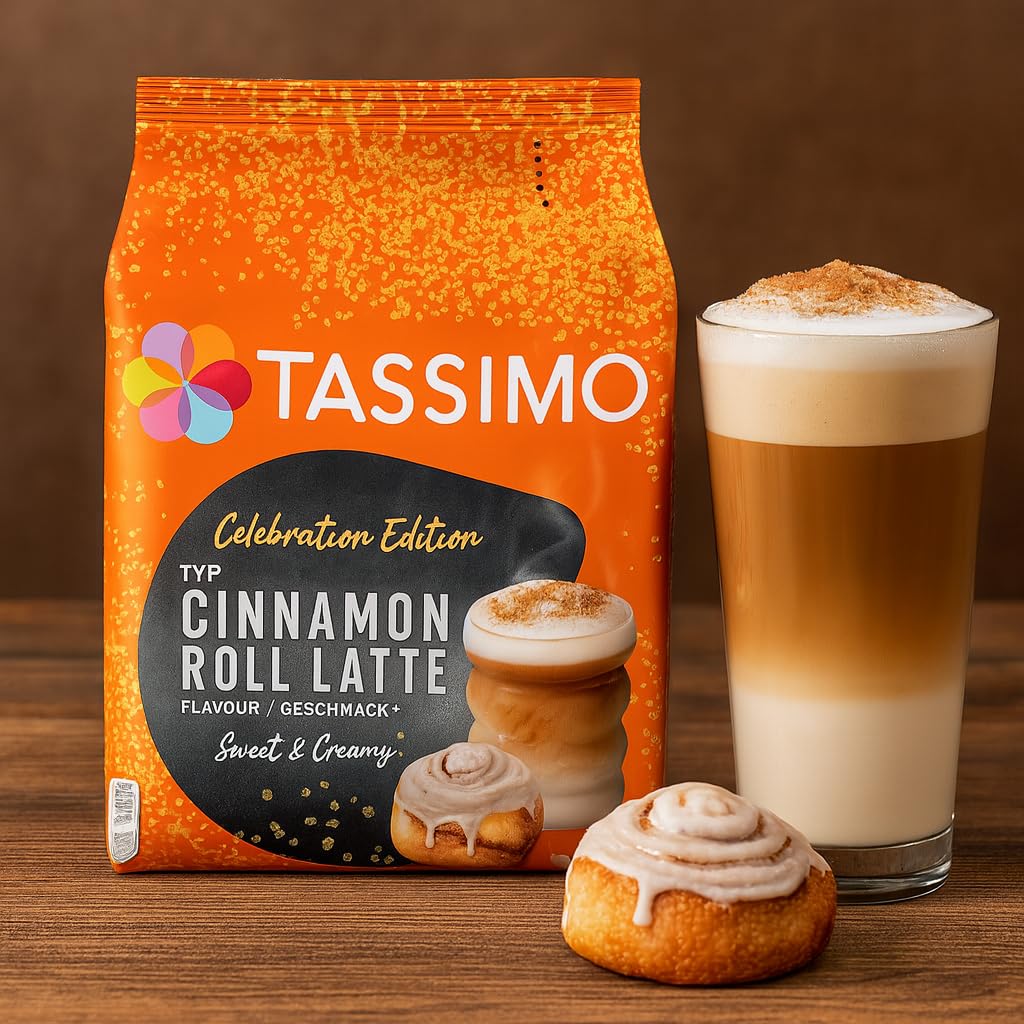 Tassimo Limited Edition Cinnamon Roll Latte Coffee Pods x8 (Pack of 2, Total 16 Drinks) – Sweet & Creamy Speciality Latte Inspired by Classic Pastry