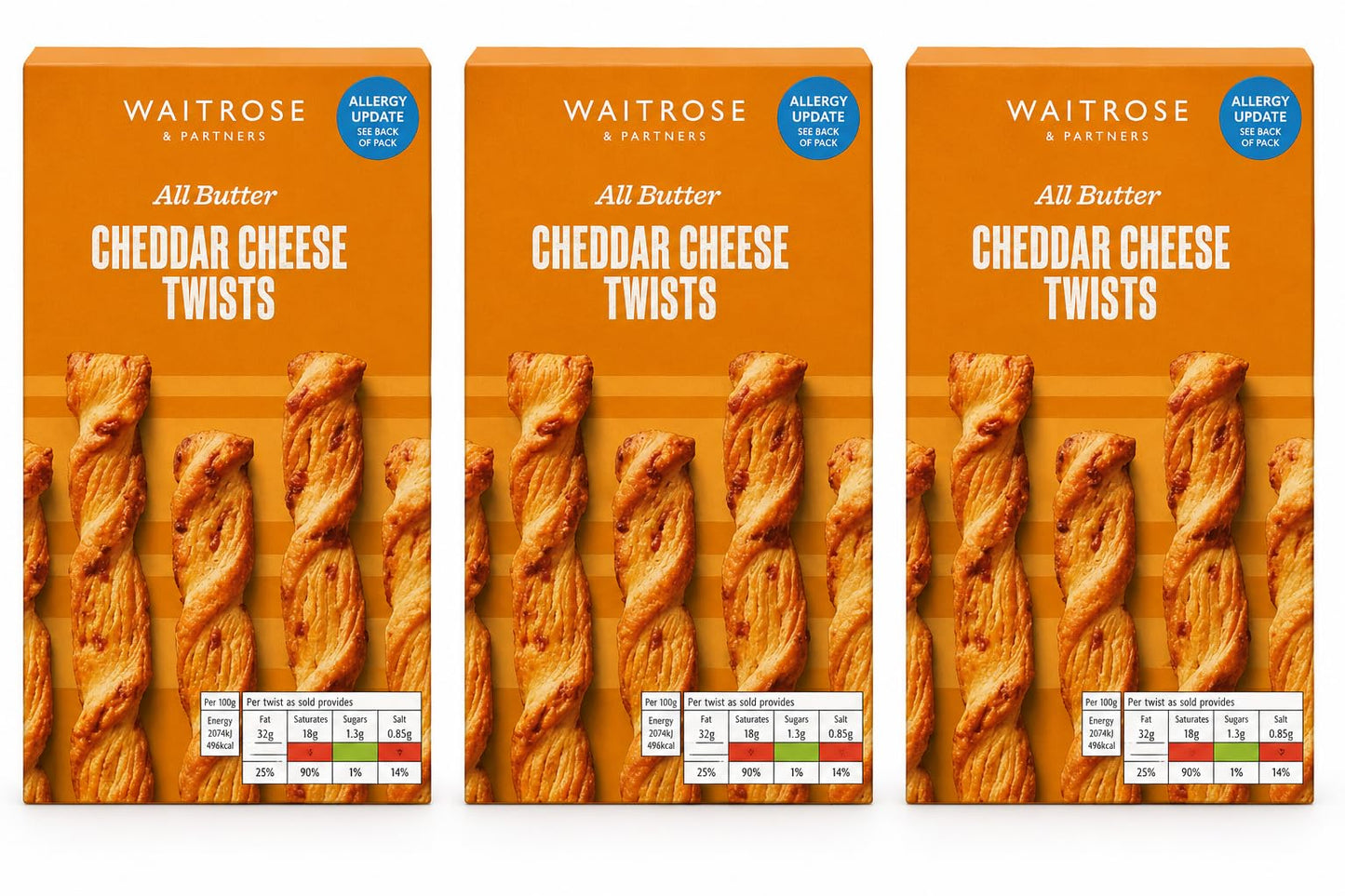 Waitrose All Butter Cheddar Cheese Twists 125g, Pack of 3
