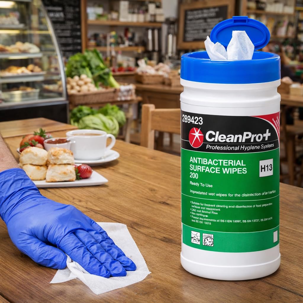 CleanPro+ Antibacterial Surface Wipes, Food Safe, Alcohol-Free, Ready to Use, 200 Wipes