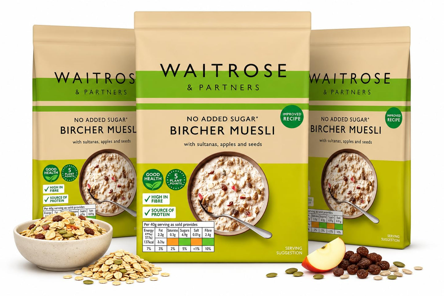 Waitrose Bircher Muesli750g, Pack of 3