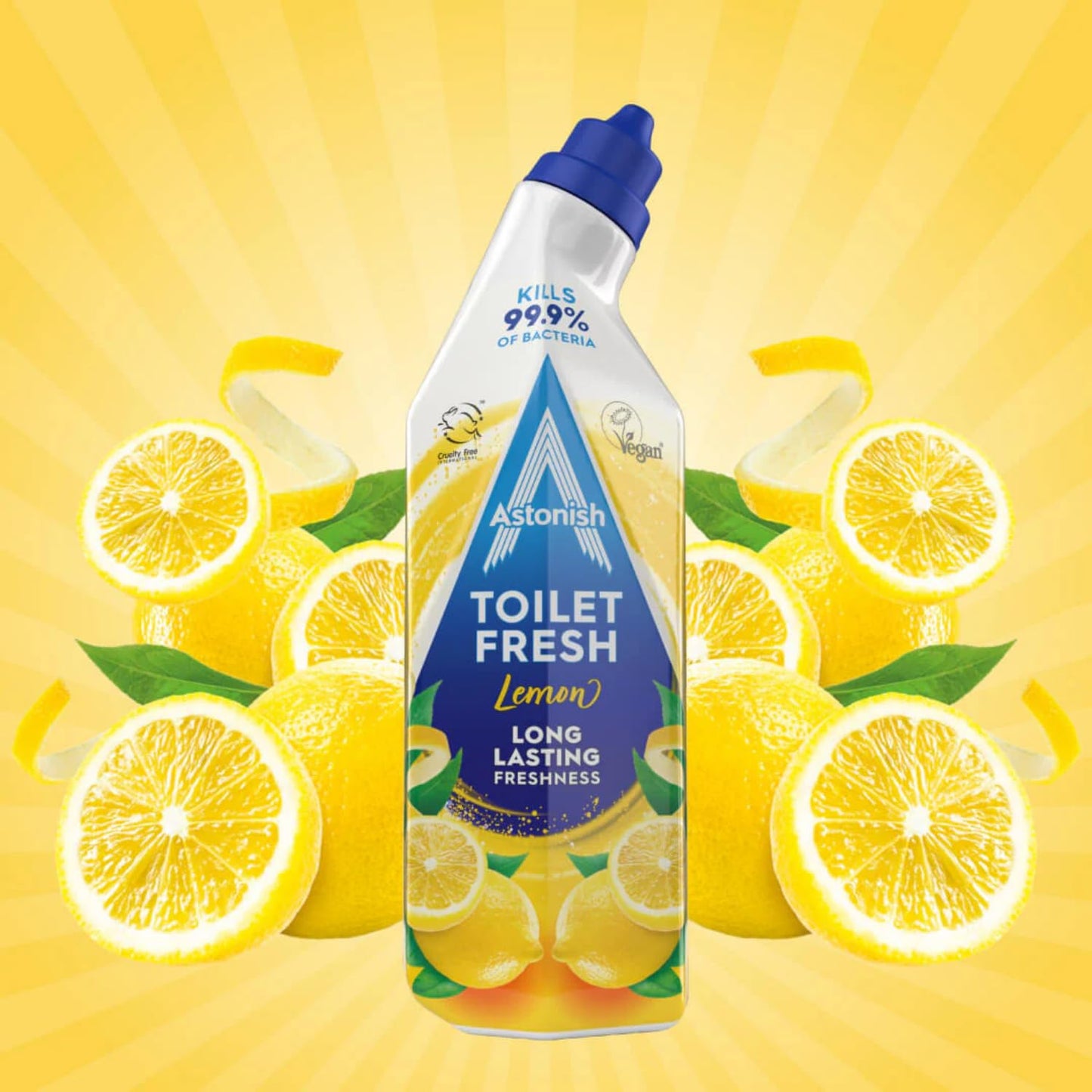 Astonish Toilet Fresh Gel, Kills 99.9% of Bacteria, Limescale Prevention, Lemon