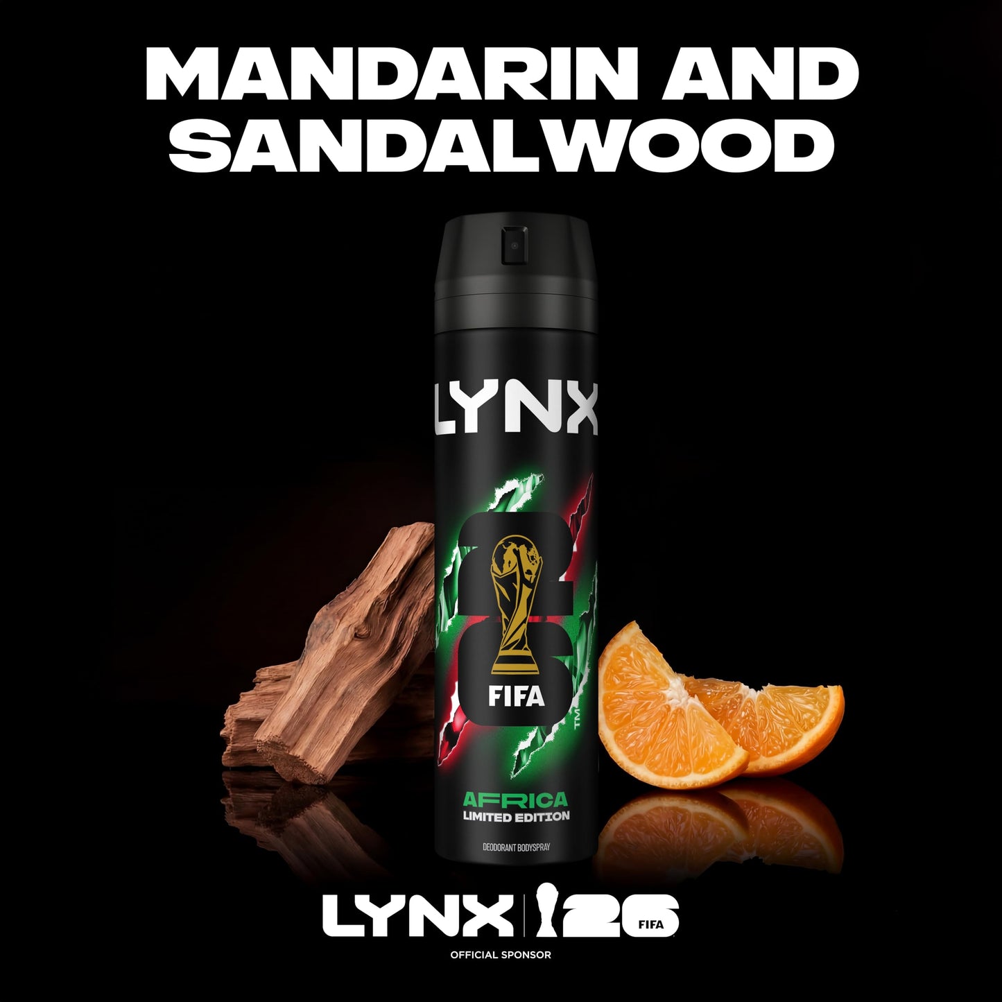 Lynx Limited Edition FIFA Africa Aerosol Body Spray men's deodorant with a mandarin & sandalwood scent for 48 hours of odour-busting freshness 200 ml