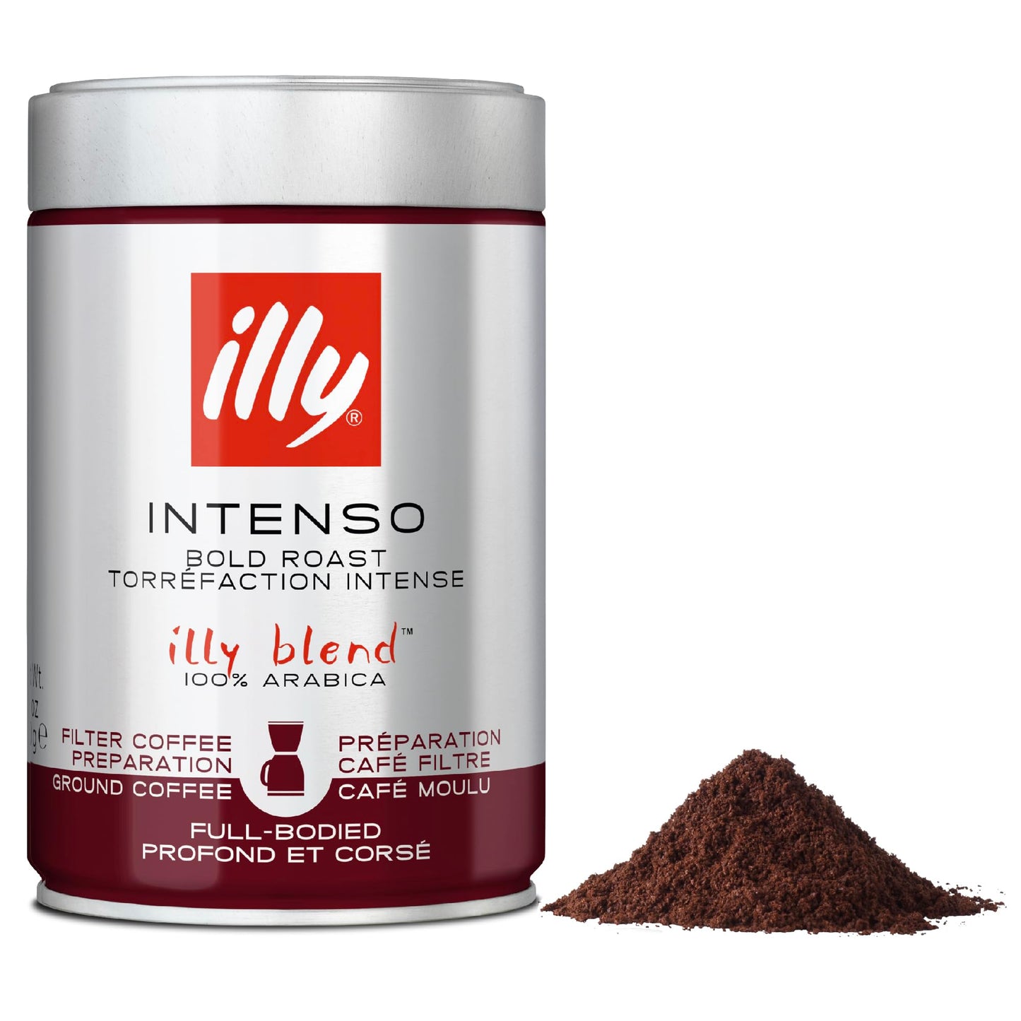 illy Intenso Ground Coffee, Dark Roast, 100% Arabica, Coarse Grind for Cafetiere & Filter Coffee, Suitable for Drip Coffee Makers, 250g Tin