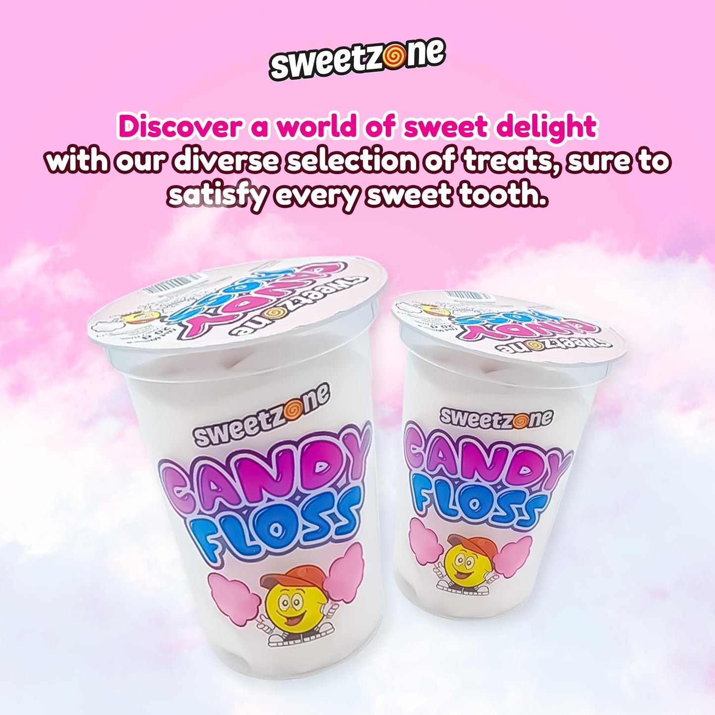 Sweetzone Candy Floss Halal Sweets Tub 20g x 12 Pack, Sweets Bulk, Retro Sweets, Cotton Sweets, Sweet Box, Bulk Sweets, Candy for Sweet Bags, Sweet Tub Delight, Bulk Candy