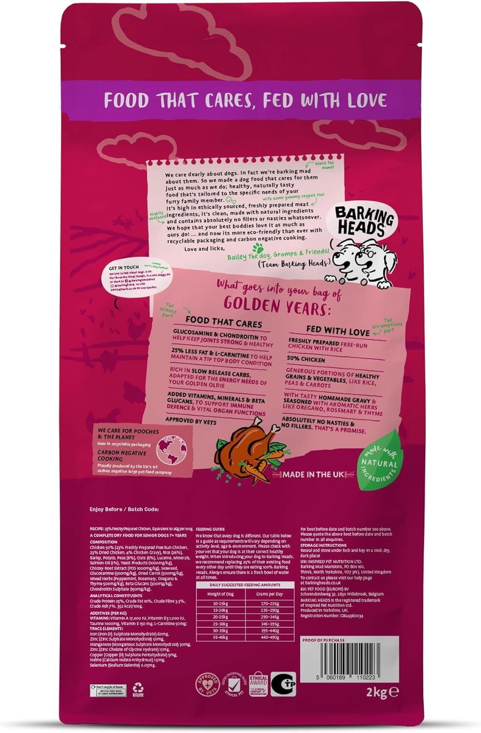 Barking Heads Complete Dry Dog Food - Natural Senior Recipe with Joint Support - Vet Approved