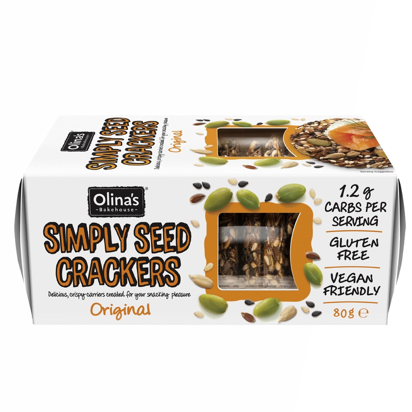 Olina's Bakehouse Vegan Simply Seed Crackers | Original Flavor 80g and Rosemary 80g | Bundle of 2