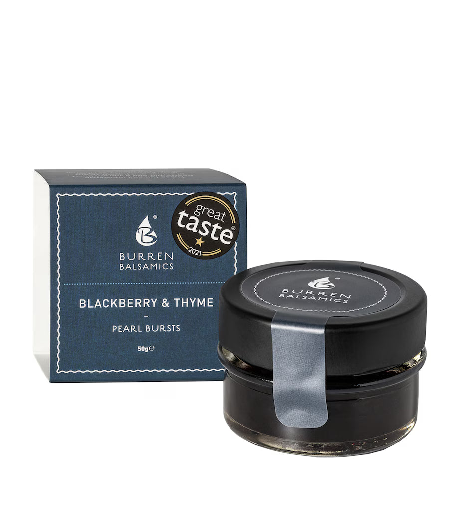 Burren Balsamic Blackberry and Thyme-Infused Balsamic Vinegar of Modena Pearl Bursts - 50g