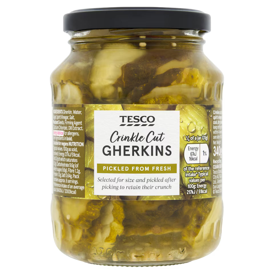 Tesco Crinkle Cut Gherkins, 340g