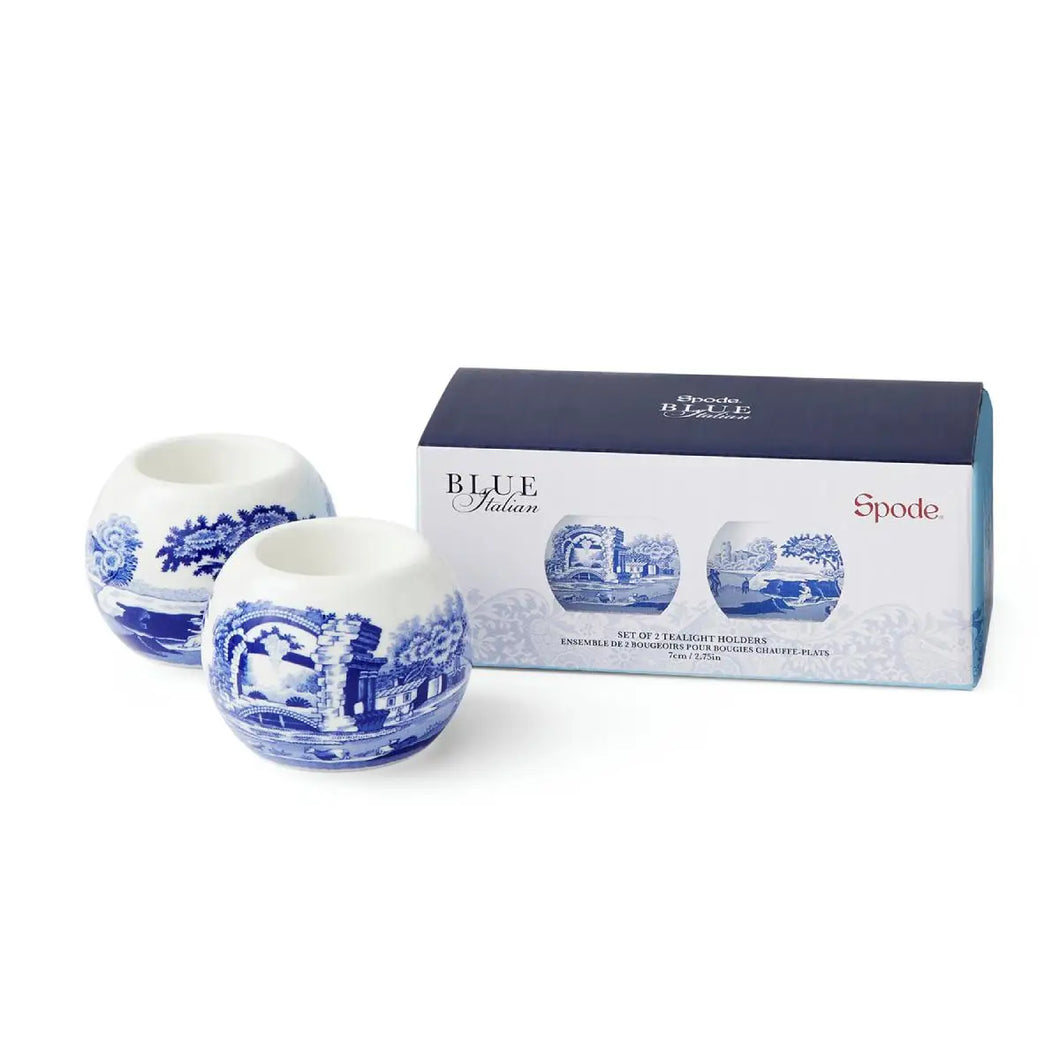 Spode Blue Italian Tealight Holders, Set of 2