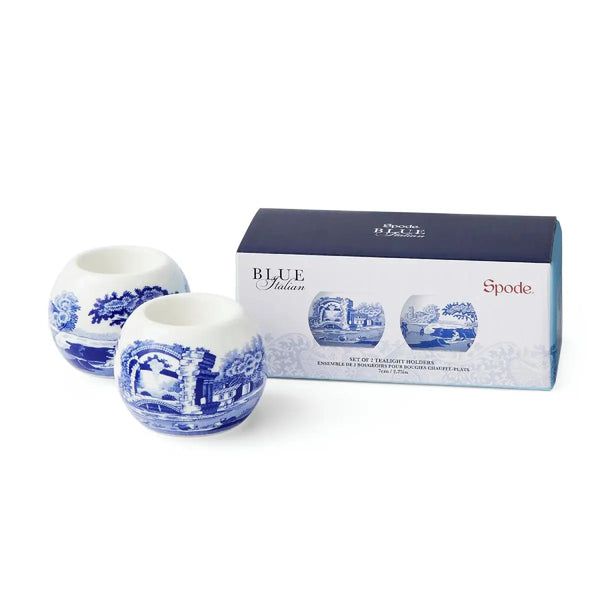 Spode Blue Italian Tealight Holders, Set of 2