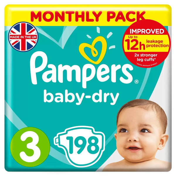 Pampers Baby Dry Nappies - Size 3, 198 Pack