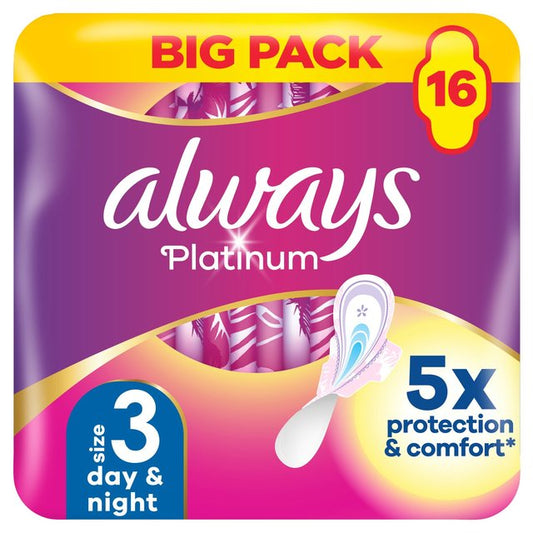 Always Platinum Night Size 3 Sanitary Towels Wings Pads x16