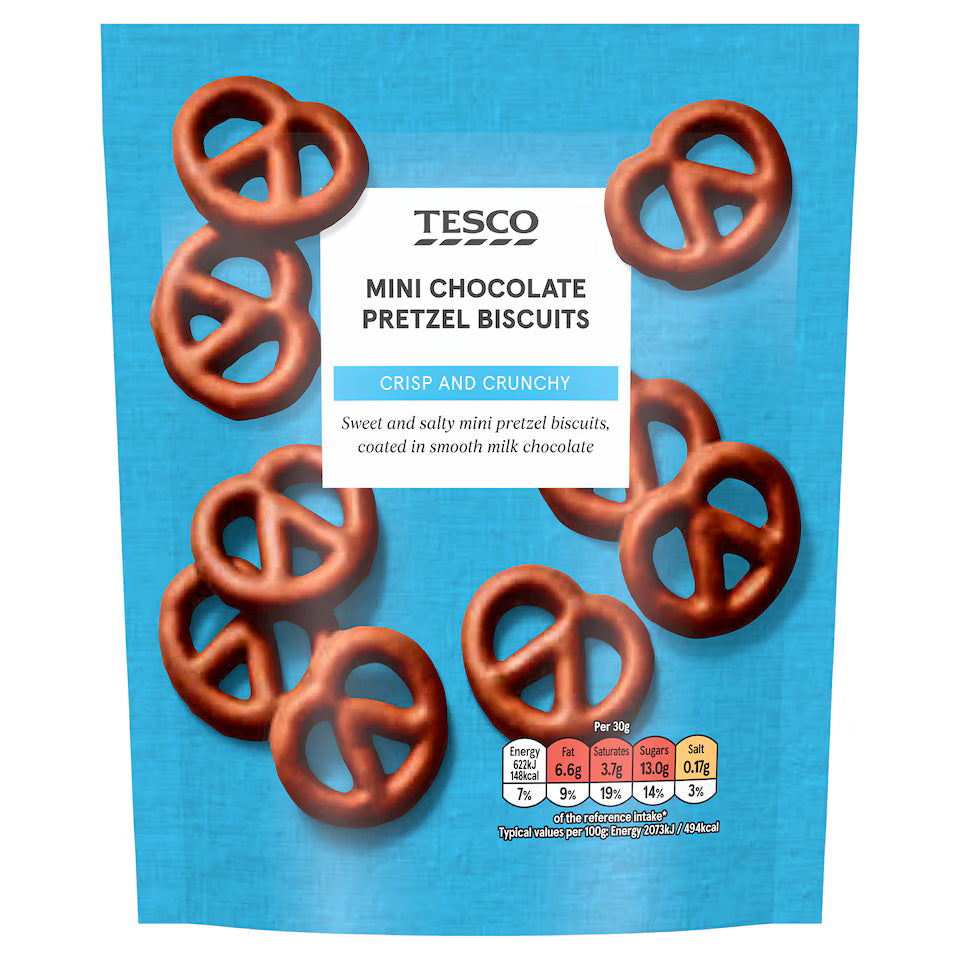 Tesco Mini Sweet & Salty Chocolate Pretzels Biscuit, 90g