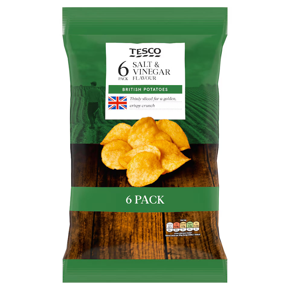 Tesco Salt & Vinegar Crisps, 6x25g