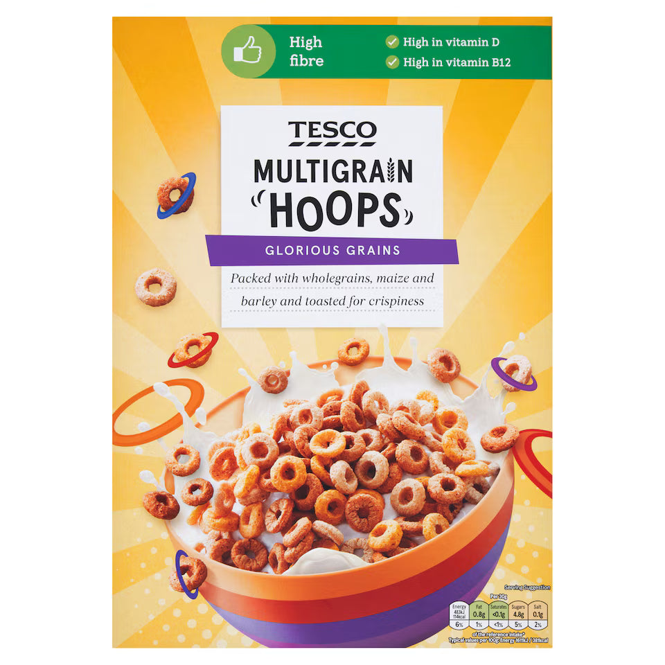 Tesco Multigrain Hoops Cereal, 375g