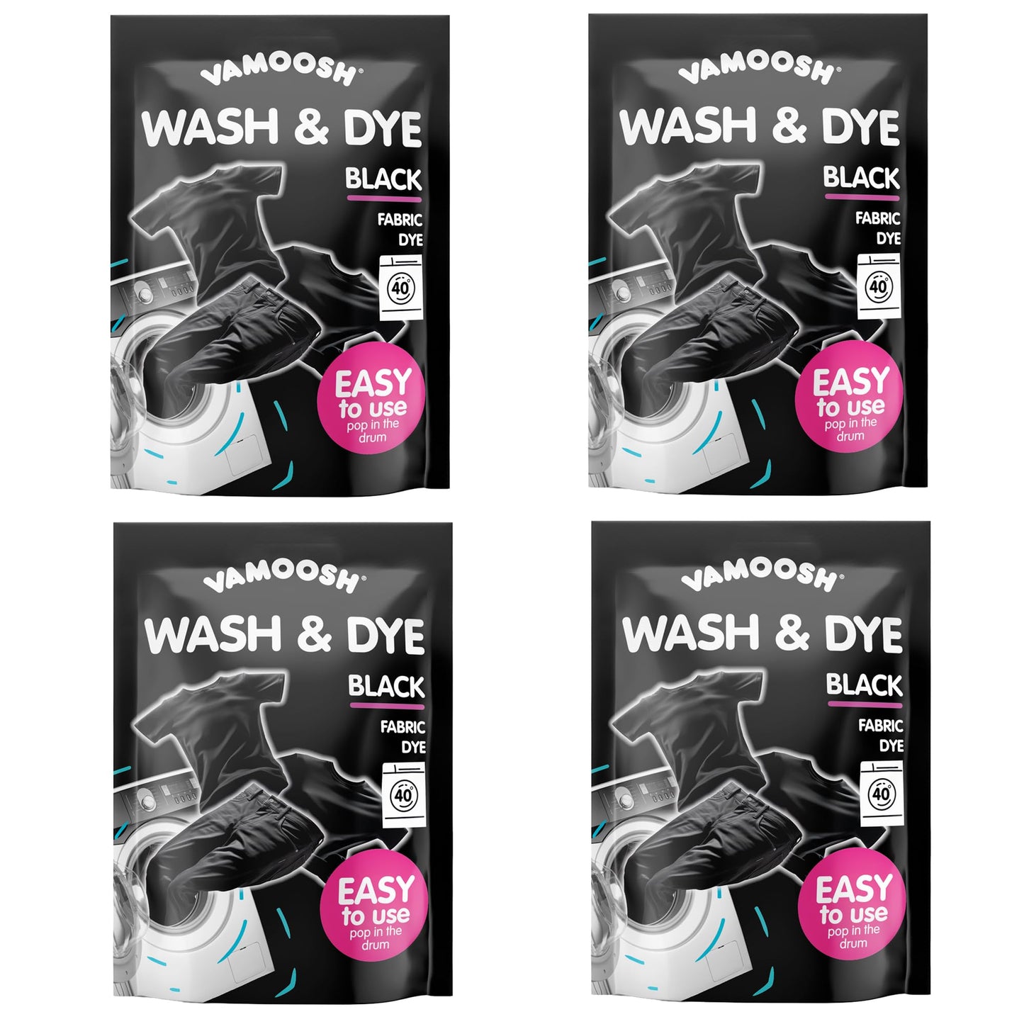 Vamoosh Wash & Dye Black 350g, Intense Black Dye for Clothes - Easy to Use Fabric Colour for Washing Machine, Just Pop in The Drum for Fresh-Looking Results