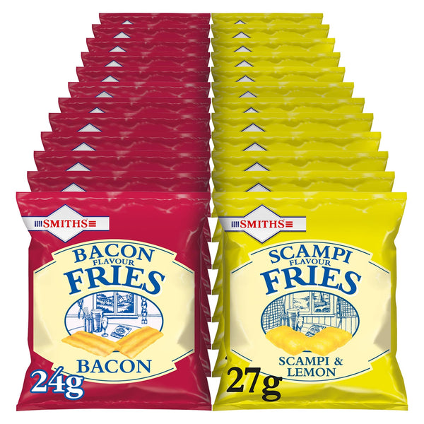 Smiths Savoury Snacks Bundle Scampi Fries 12 x 27g and Bacon Fries 12 x 24g Mixed Selection Pack (24 Bags Total)