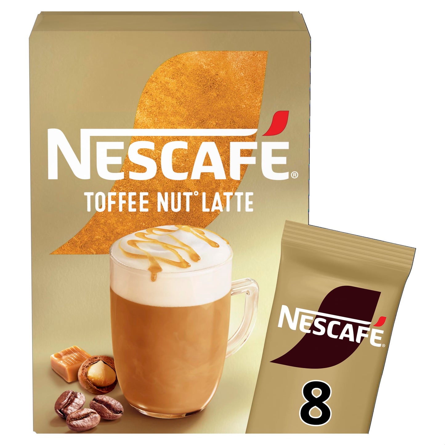 NESCAFÉ Toffee Nut Gold Latte Instant Coffee 8 x 18.6g Sachets, 100% Responsibly Sourced Coffee