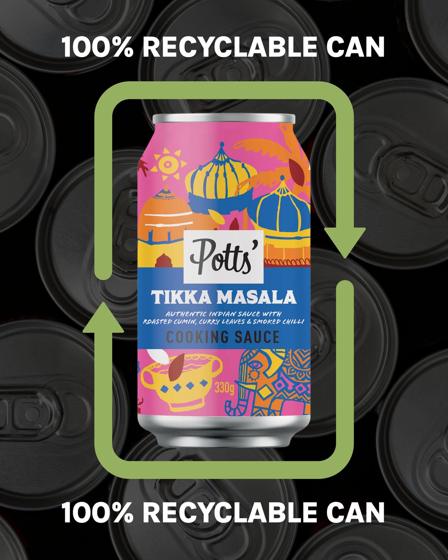 Potts’ Tikka Masala Sauce in Can, Curry Sauce Cans for Vegan & Traditional Meals Made with Roasted Cumin, Curry Leaves, & Smoked Chilli - Easy Open Can, Ready to Use Stock