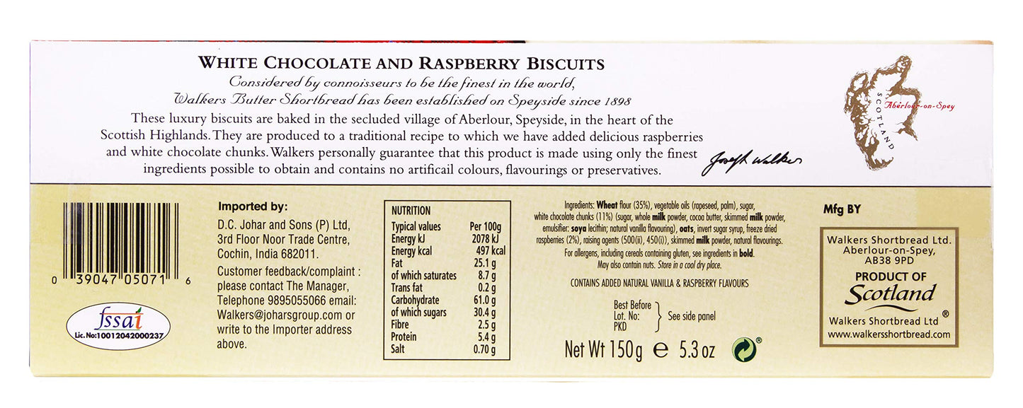 Walkers White Chocolate and Raspberry Biscuits 150g
