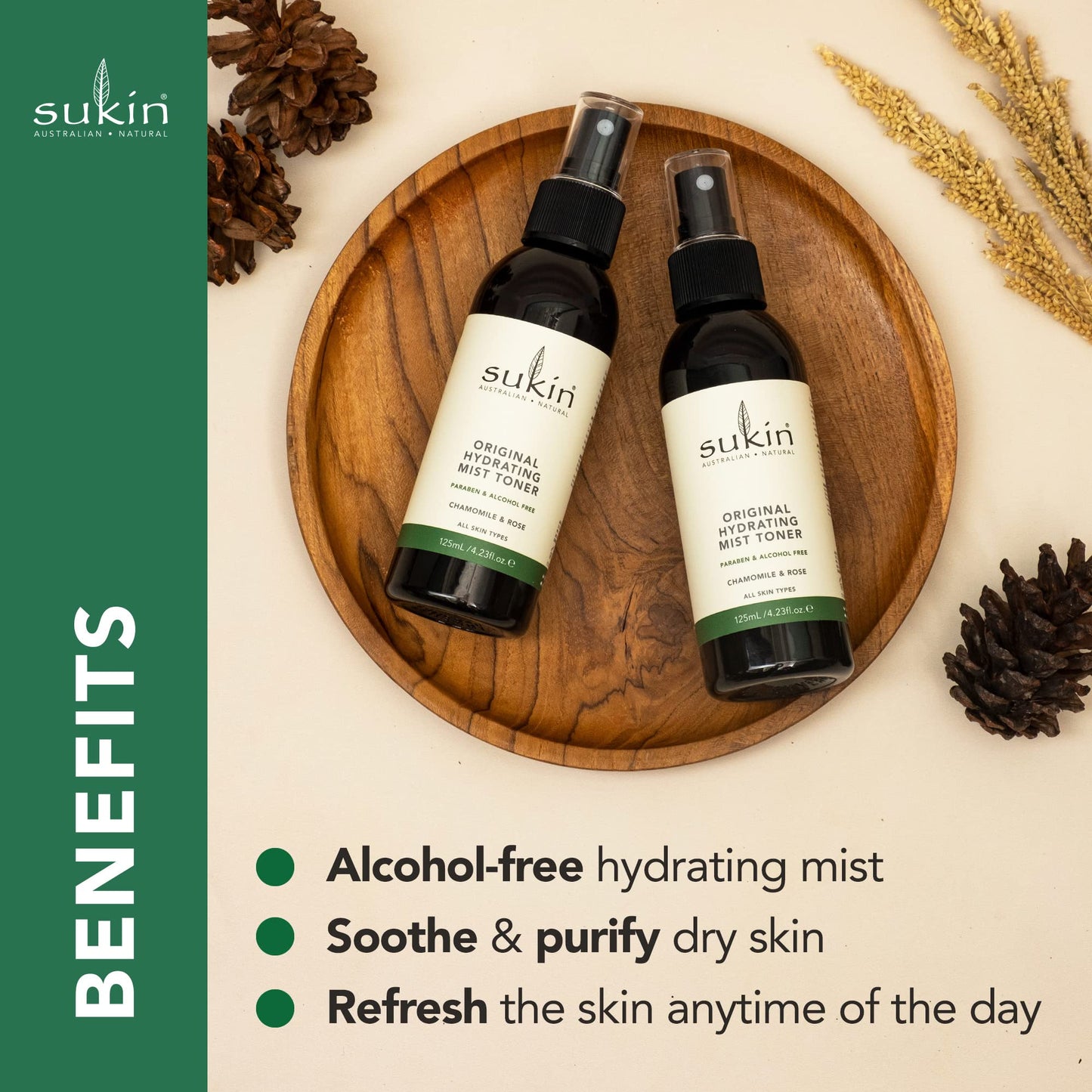 Sukin Signature Hydrating Mist Toner 125ml - alcohol free with Chamomile & Rosewater; cruelty free & vegan friendly - soothes, purifies & cools tired skin.