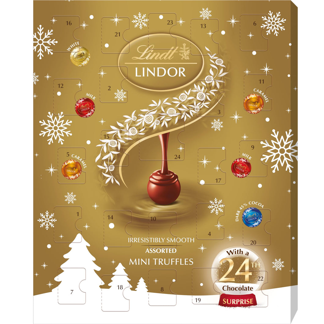 Lindt Lindor Assorted Mini Advent Calendar 2025 – 117g – 24 Mini Chocolate Truffles with a Smooth Melting Filling – Festive Countdown Gift for Him & Her