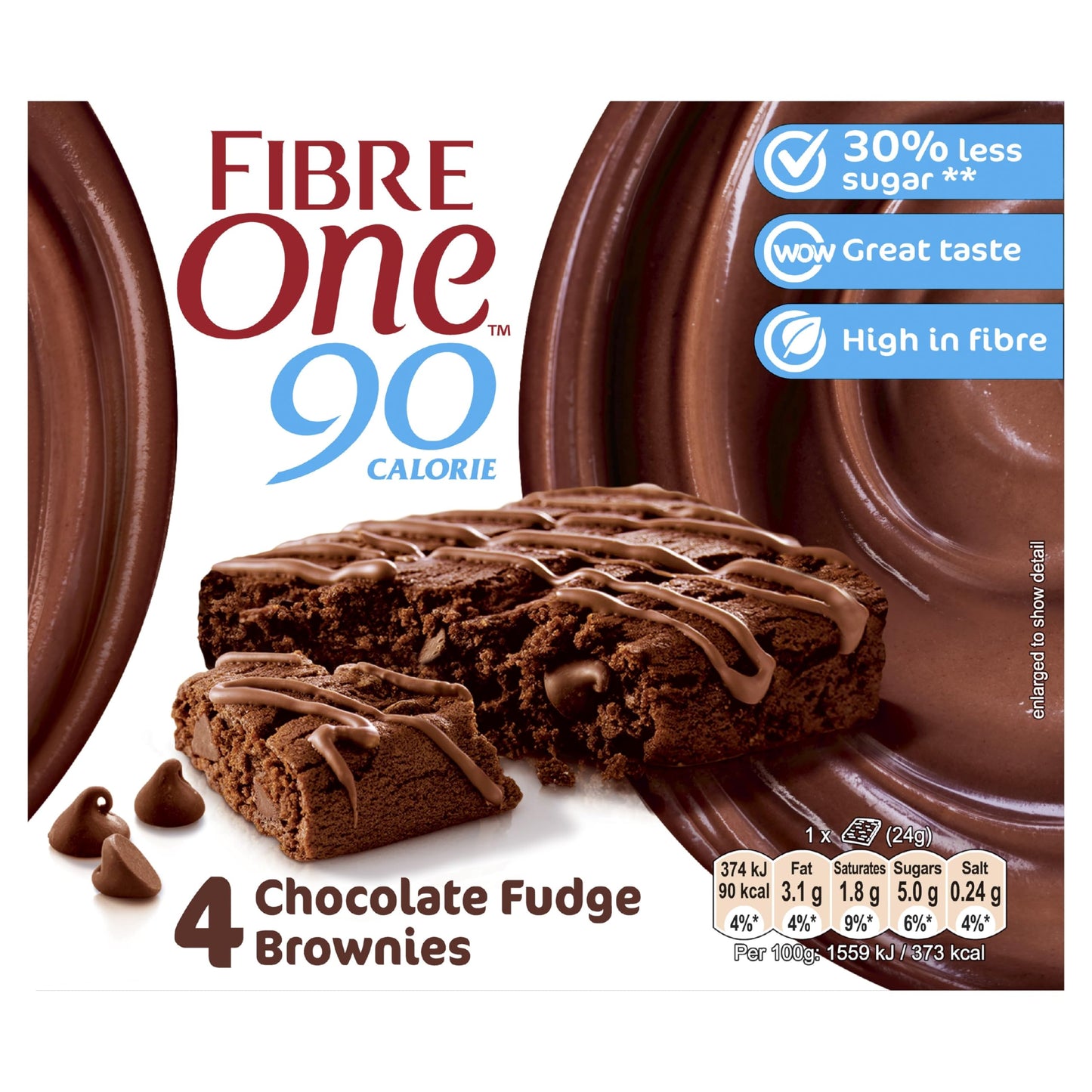 Fibre One 90 Calorie Chocolate Fudge Brownies 4 x 24g