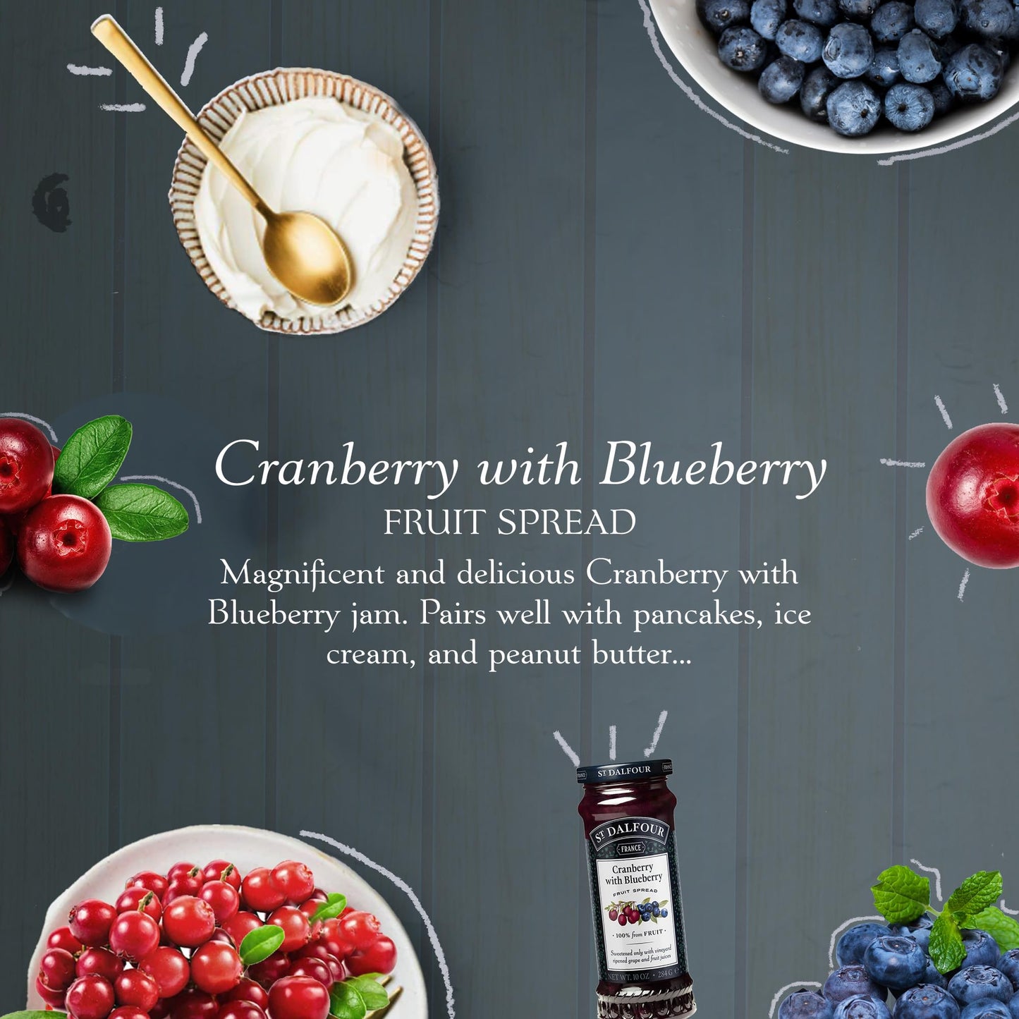 St. Dalfour, Cranberry, Deluxe Cranberry with Blueberry Fruit Spread, 10 oz (284 g)