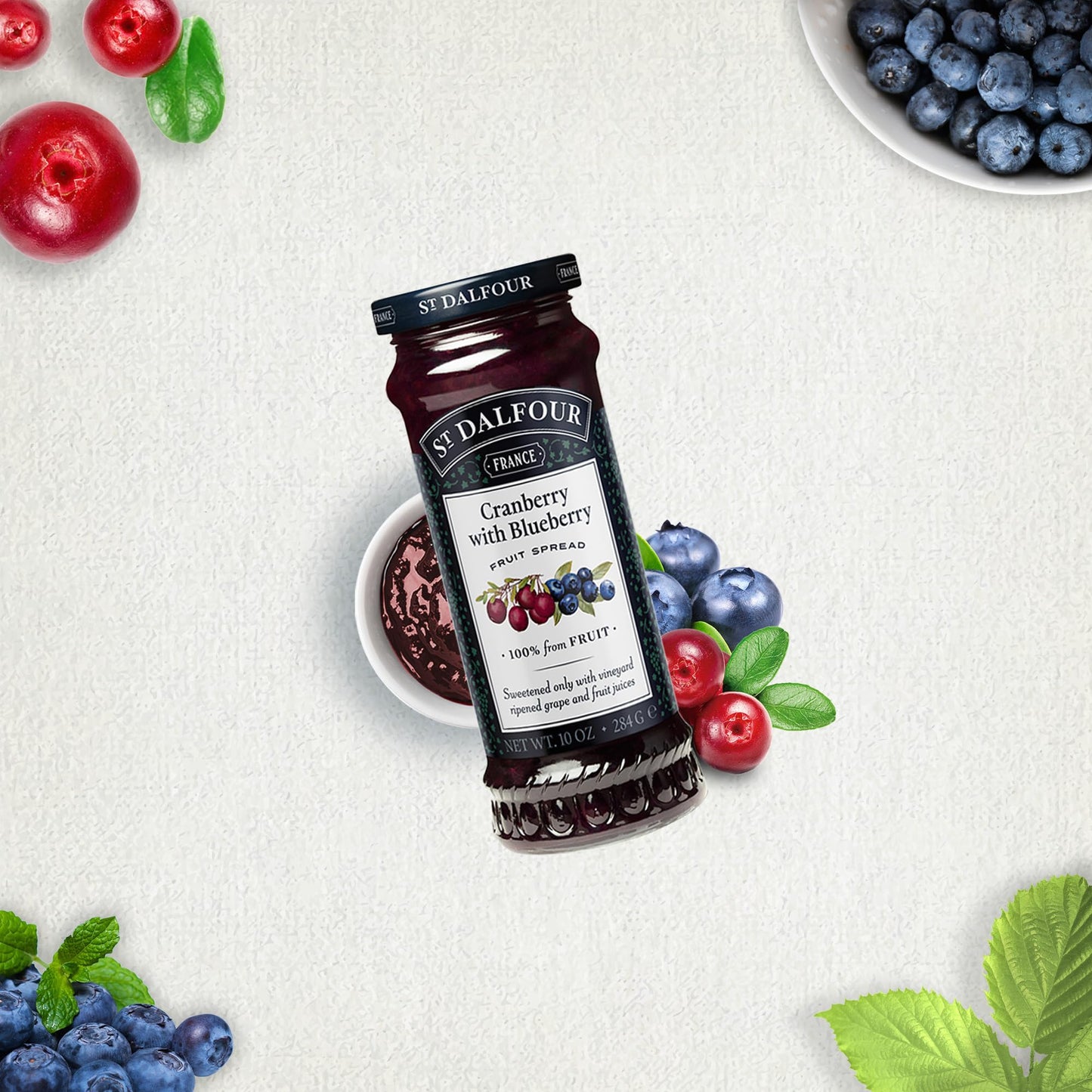 St. Dalfour, Cranberry, Deluxe Cranberry with Blueberry Fruit Spread, 10 oz (284 g)