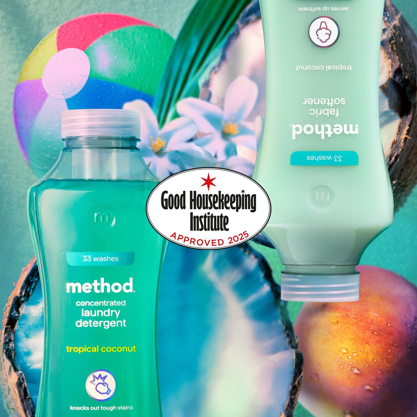 method Concentrated Laundry Detergent, Washing Liquid Fresh Tropical Coconut Scent, 1 x 33 Washes, 1 x 990ml