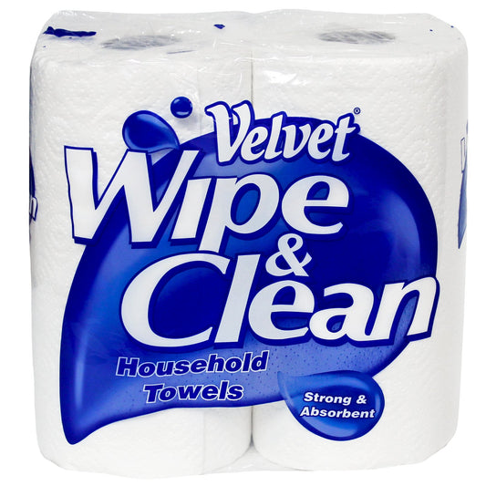 Velvet Wipe & Clean Household Towels 2-Ply Paper Kitchen Cleaning 2 Rolls