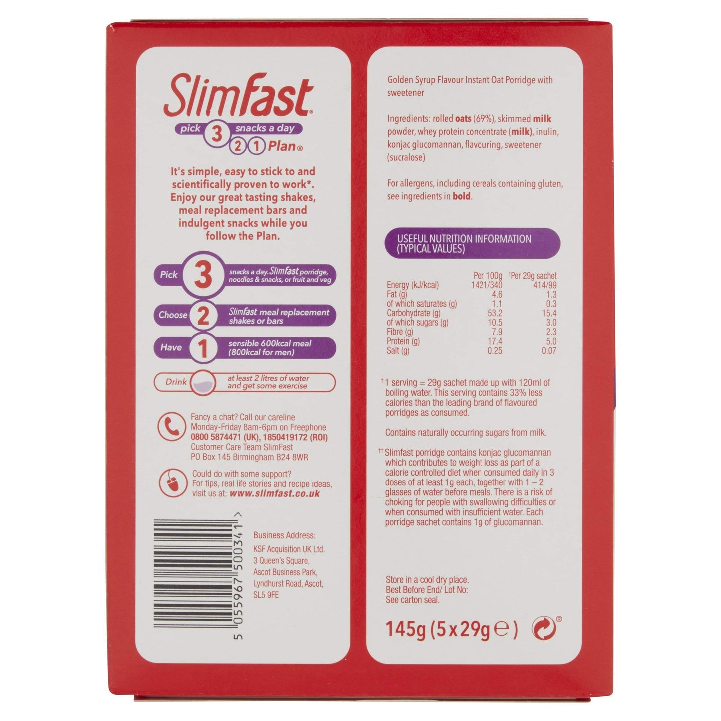 SlimFast Golden Syrup Flavour Porridge, 580 g