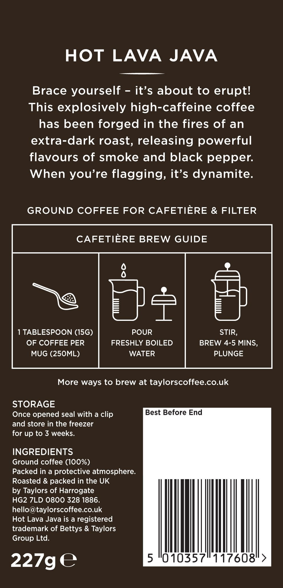 Taylors of Harrogate Hot Lava Java Ground Coffee, 227g