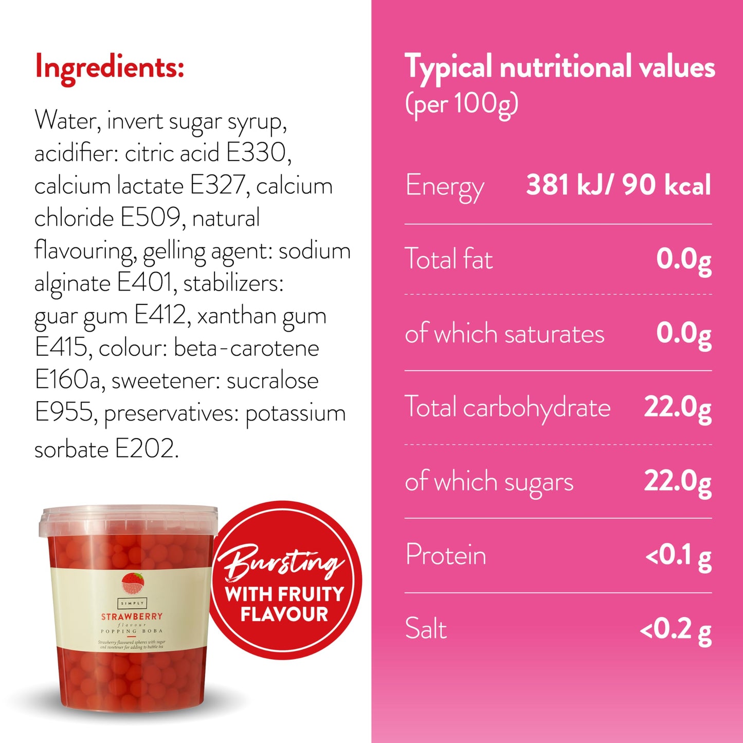 Simply Strawberry Popping Boba, Fruit Juice Flavoured Bursting Boba Pearls for Bubble Tea, Vegan & Halal Friendly, 870g