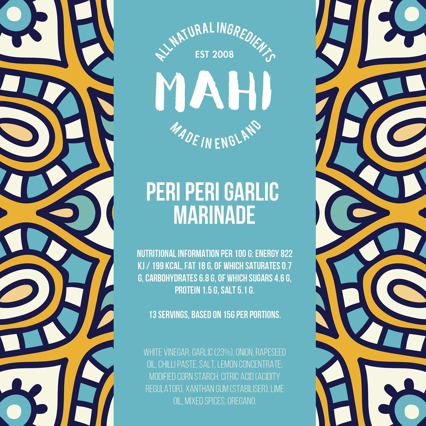 MAHI Peri-Peri Garlic Marinade Sauce - Mild Heat, Perfect for BBQs & Every Day, Gluten Free (GF) Vegan Sauce, 200g