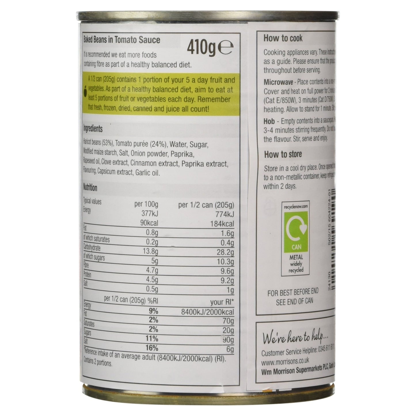 Morrisons Baked Beans in Tomato Sauce, 410g