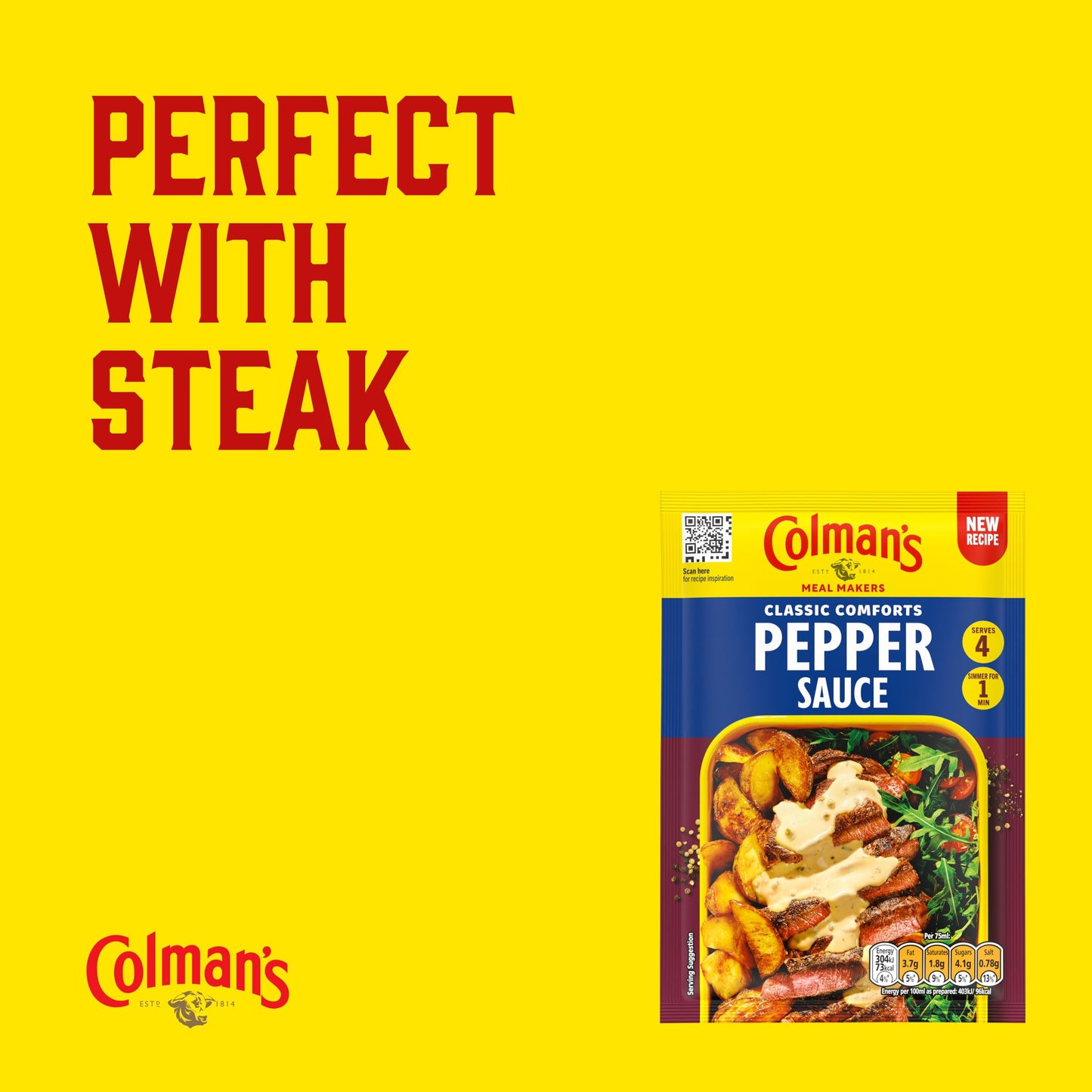Colman's Classic Comforts Pepper Sauce Sauce Mix perfect with a juicy steak with a blend of herbs and spices 22 g