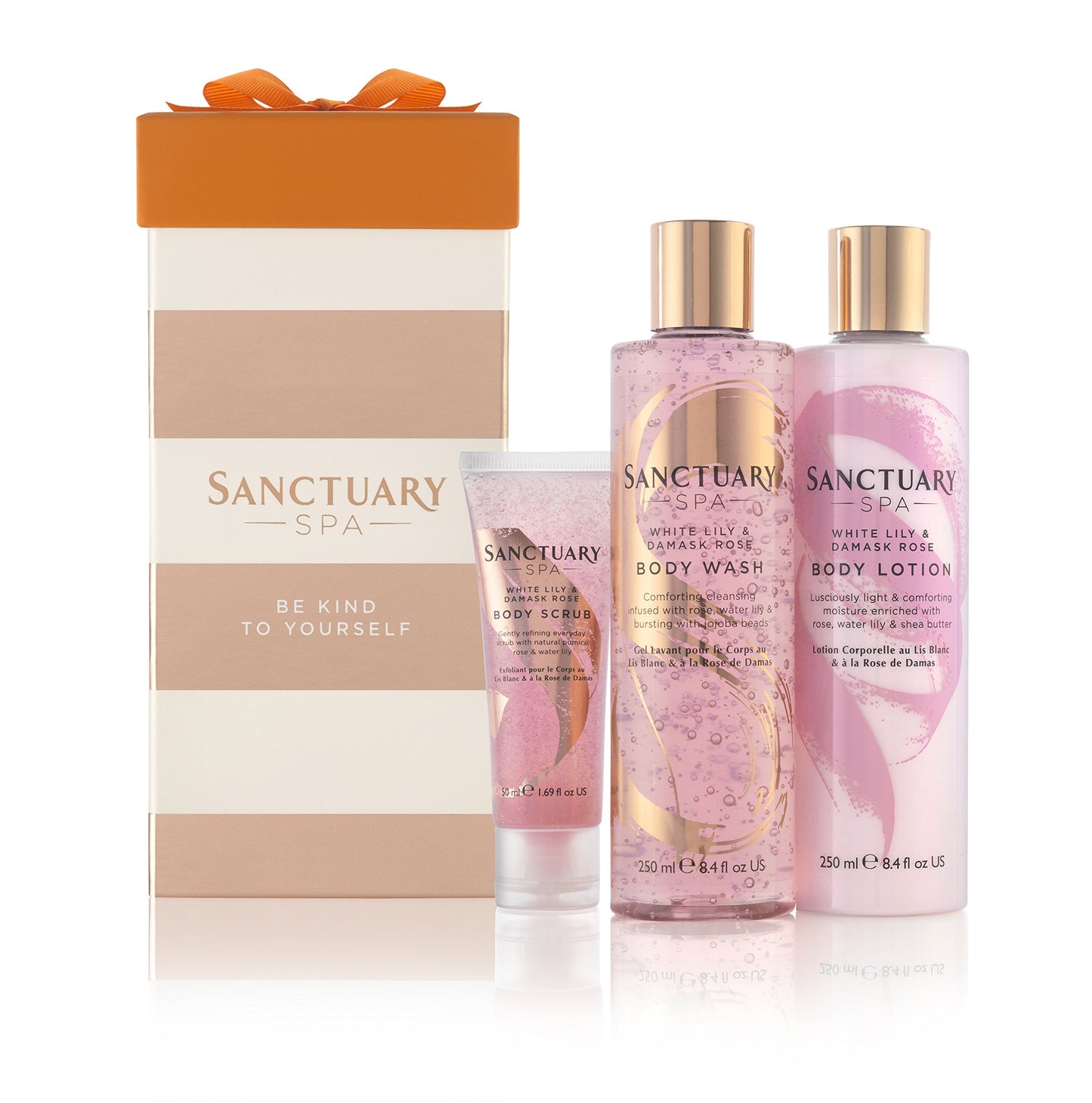 Sanctuary Spa Gift Set, White Lily and Damask Rose Gift for Her, with Shower Gel, Body Scrub and Body Lotion, Gifts for Women, Pamper Gift, 100106868