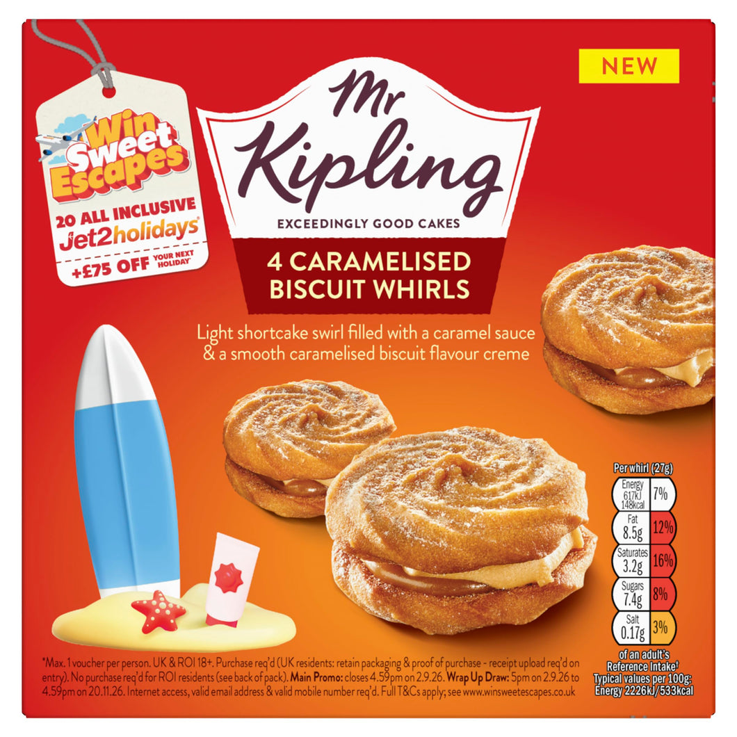 Mr Kipling Caramelised Biscuit Whirls, 4 Treats - Perfect For Snacking On-the-Go (Pack of 1)