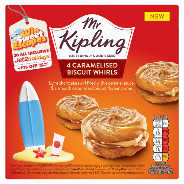 Mr Kipling Caramelised Biscuit Whirls, 4 Treats - Perfect For Snacking On-the-Go (Pack of 1)