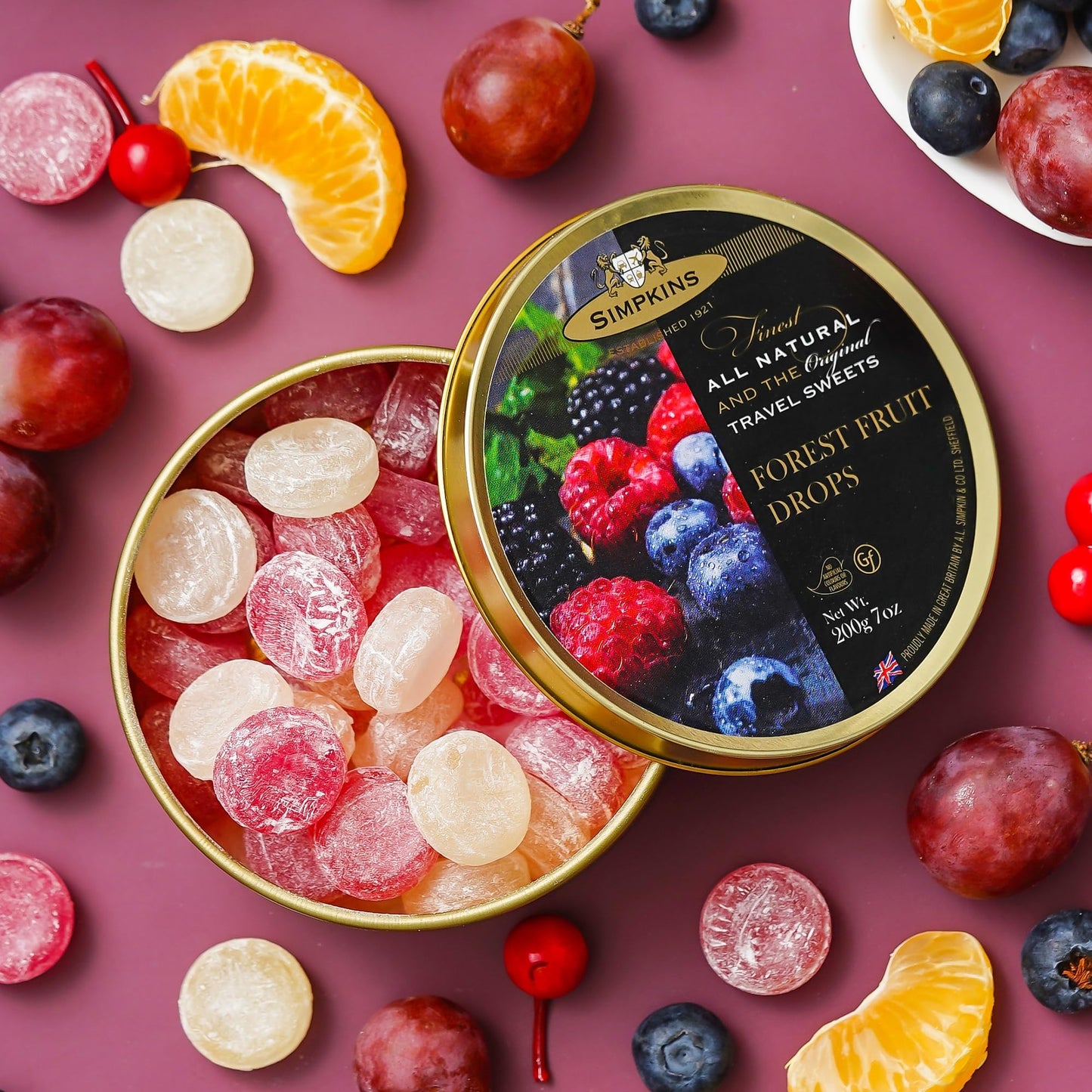 Simpkins Forest Fruit Travel Sweets 200g Tin