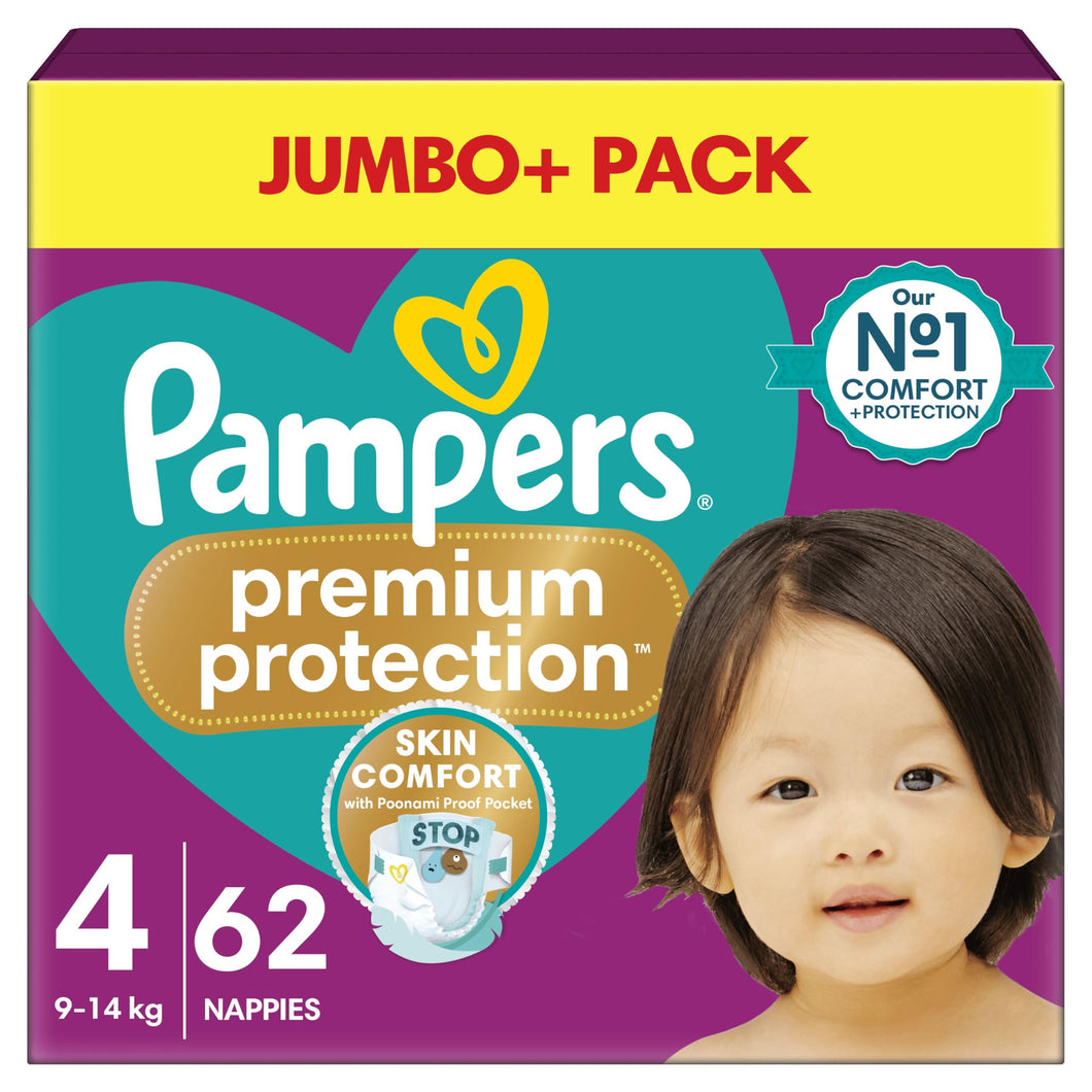 Pampers Premium Protection Nappies - Size 4, 62 Pack