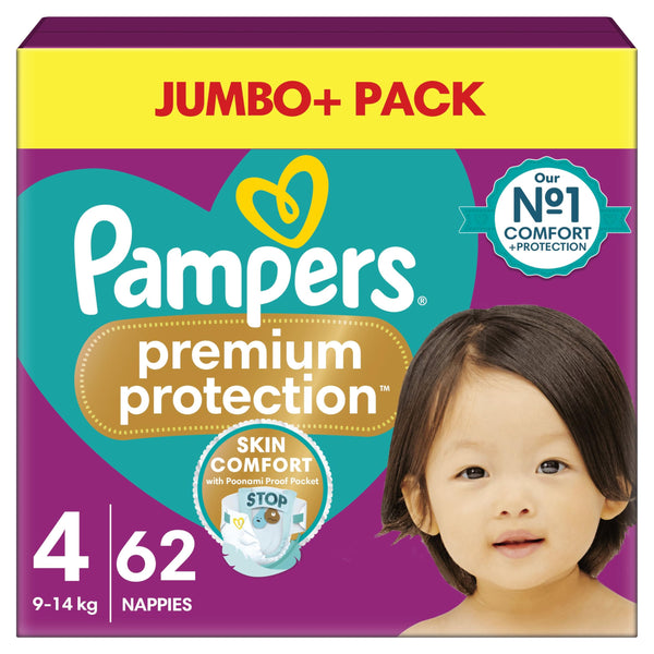 Pampers Premium Protection Nappies - Size 4, 62 Pack