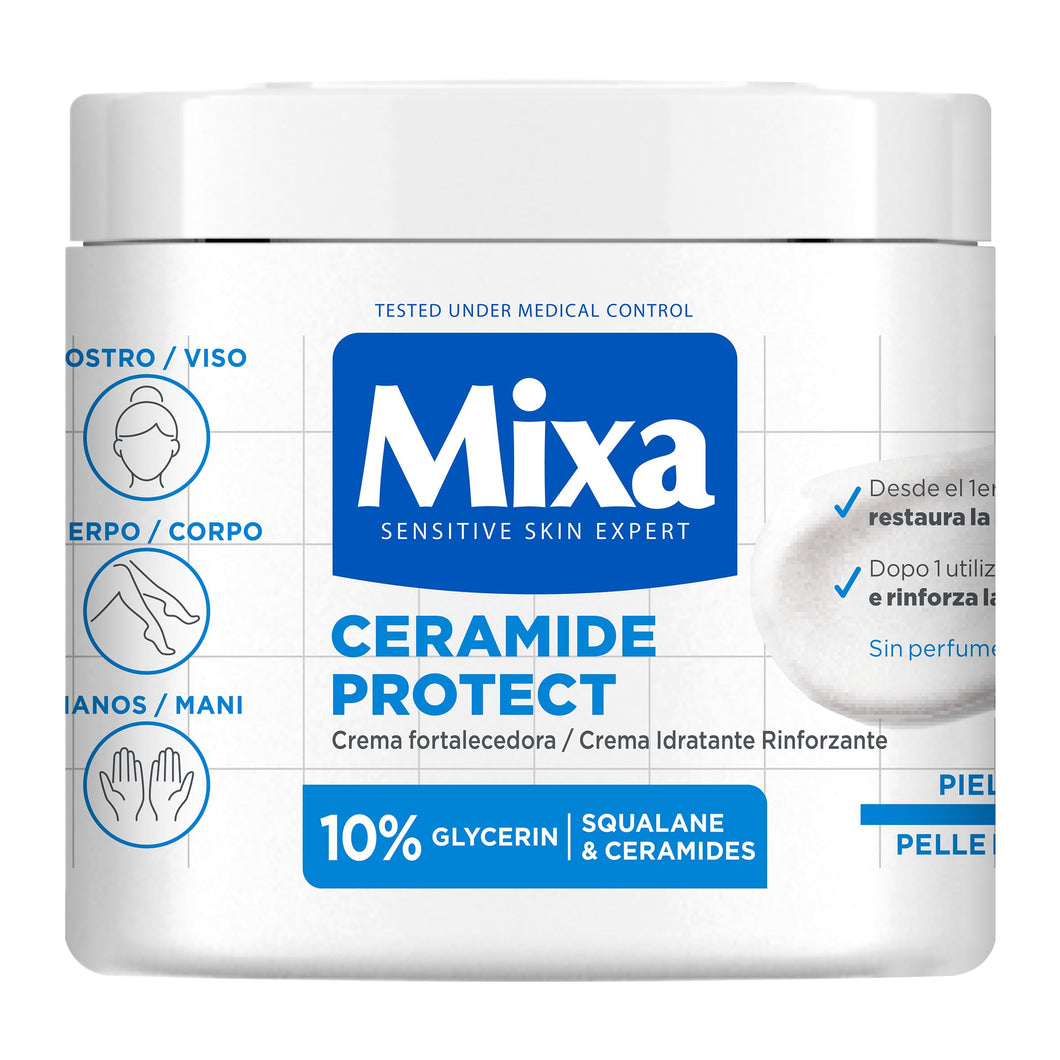 Mixa Body Cream, Ceramide Protect, Strengthening Cream, Body Moisturiser for Very Dry, Sensitive Skin, with 10% Glycerin, Squalane & Ceramides, Fragrance-Free, 400ml
